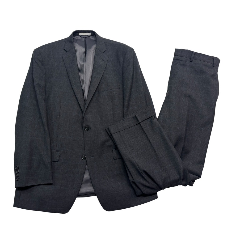 Joseph Abboud 42r 36x32 Charcoal 2pc Pant Suit 100% Wool Cuffed Flat Front